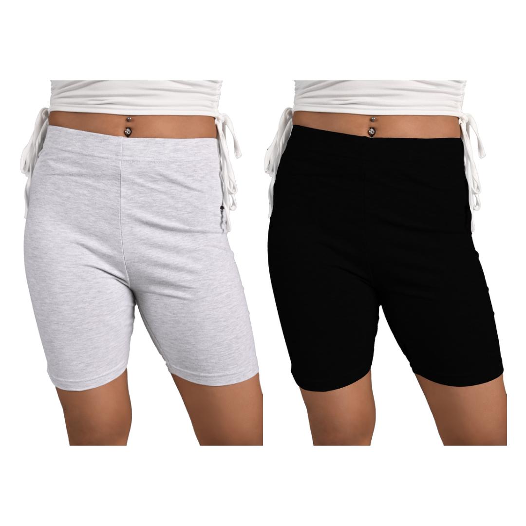 Cotton Lycra Solid Cycling Shorts - Black & Grey