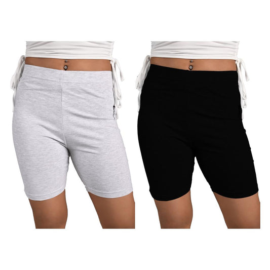 Cotton Lycra Solid Cycling Shorts - Black & Grey