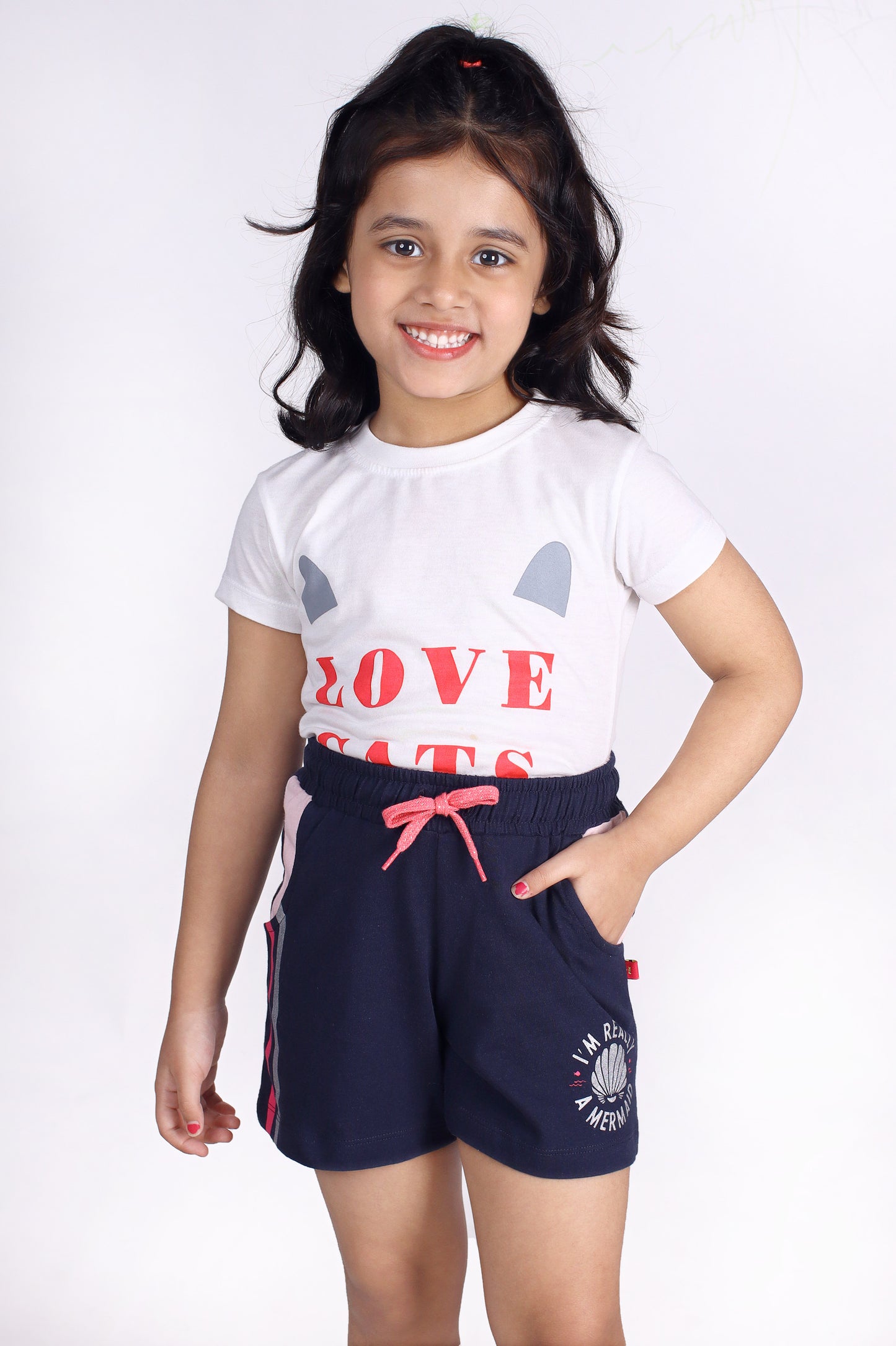 Girls Placement Printed Shorts - Navy Blue