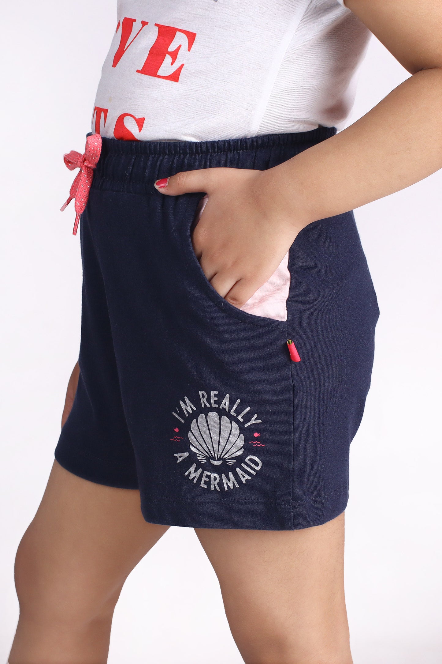 Girls Placement Printed Shorts - Navy Blue