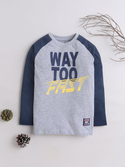 Boys Cotton Typography Round Neck T-Shirt