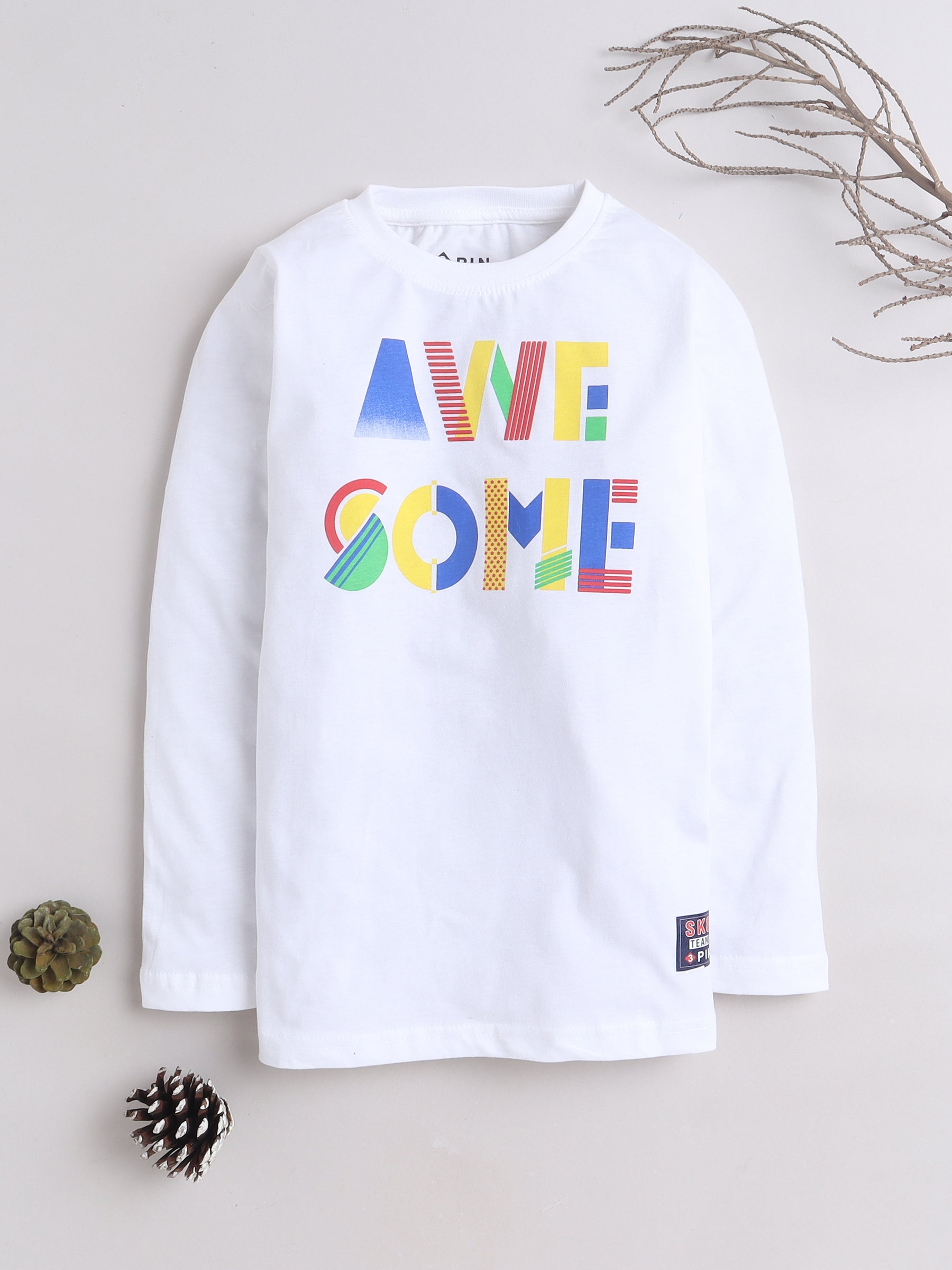 Boys Cotton Typography Round Neck T-Shirt
