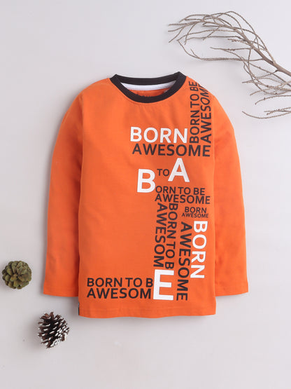 Boys Cotton Typography Round Neck T-Shirt