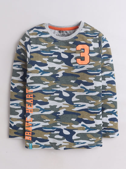 Boys Cotton camouflage Printed Round Neck T-Shirt