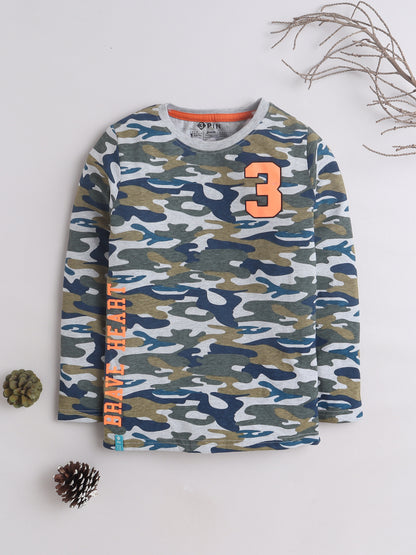 Boys Cotton camouflage Printed Round Neck T-Shirt