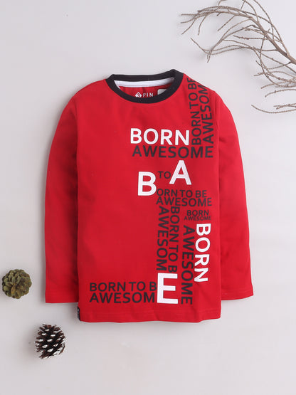 Boys Cotton Typography Round Neck T-Shirt