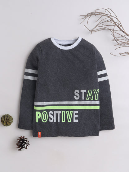 Boys Cotton Typography Round Neck T-Shirt