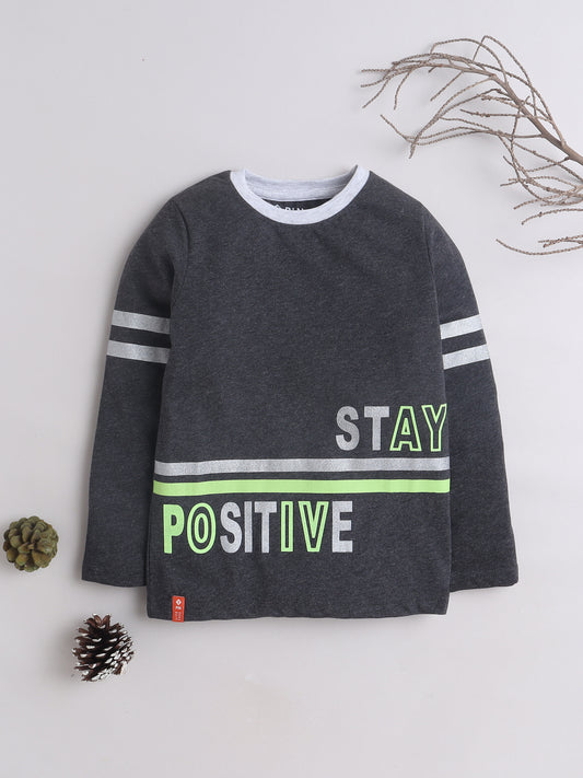 Boys Cotton Typography Round Neck T-Shirt