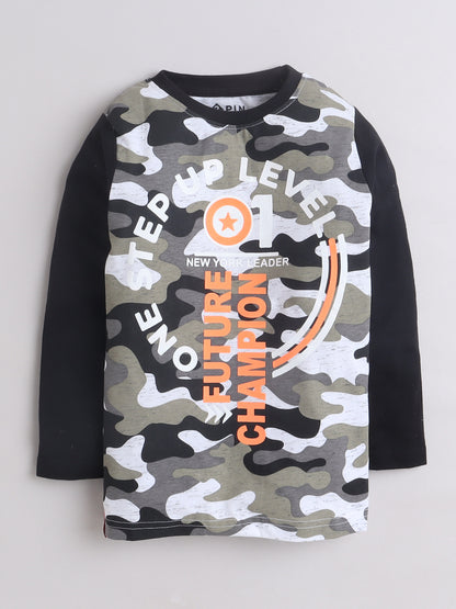 Boys Cotton Camouflage Printed Round Neck T-Shirt