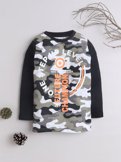 Boys Cotton Camouflage Printed Round Neck T-Shirt