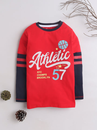 Boys Cotton Typography Round Neck T-Shirt