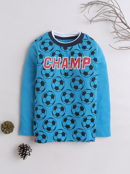 Boys Cotton Typography Round Neck T-Shirt