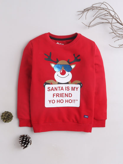 Boys Cotton Christmas Reindeer Graphic Sweatshirt