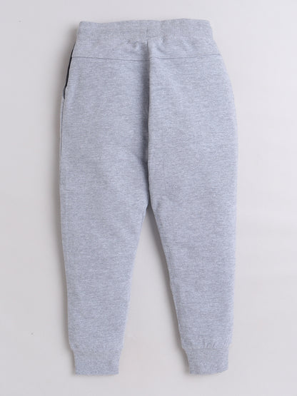 Boys' Cotton Solid Joggers With Drawstring Closure - Grey Melange