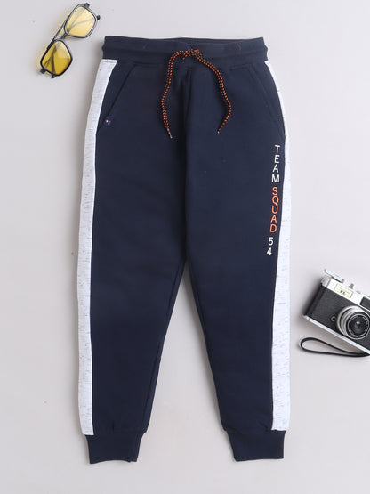 Boys' Cotton Solid Joggers With Drawstring Closure - Navy Blue