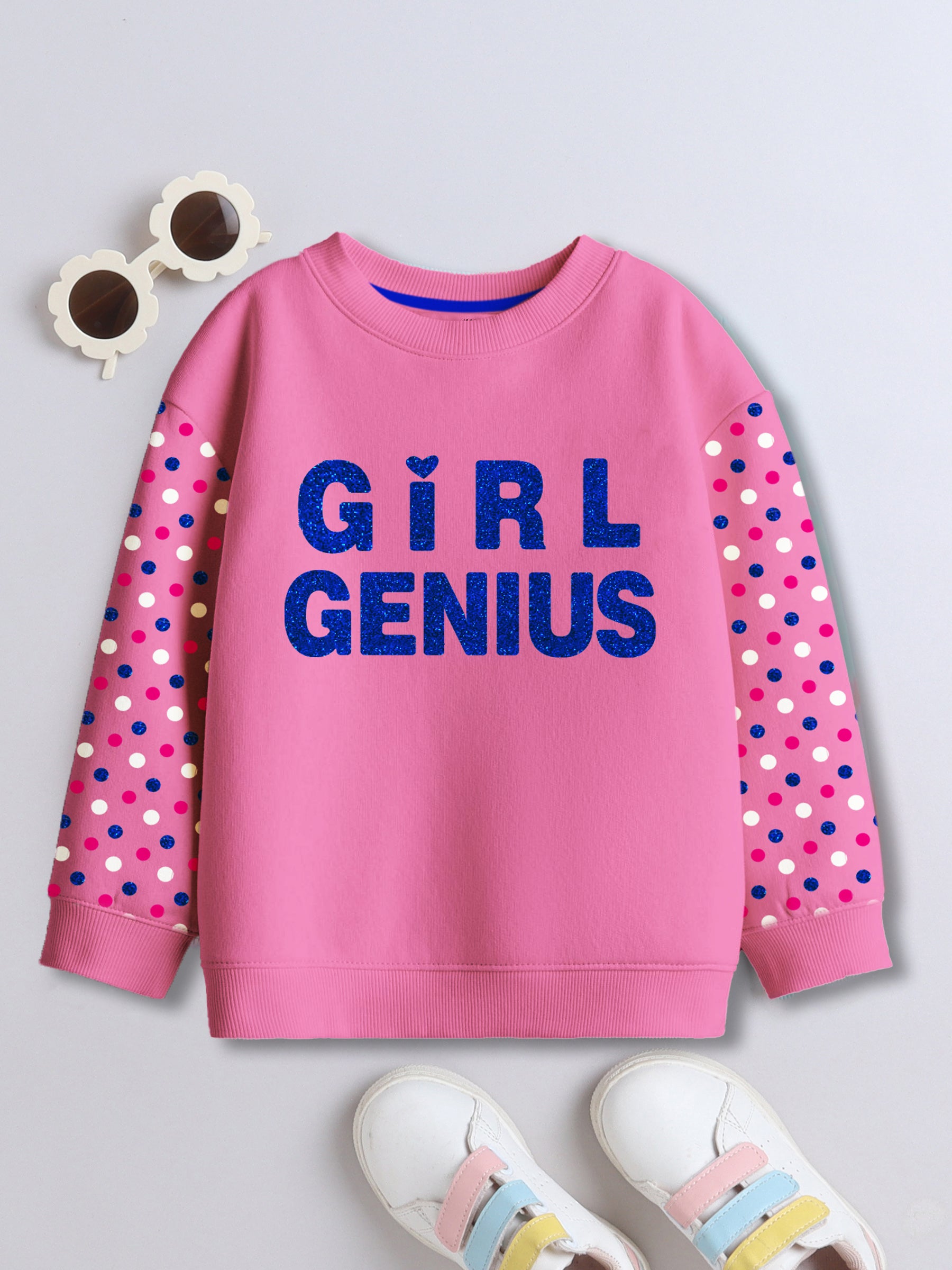 Girls Cotton Printed Round Neck Sweatshirt