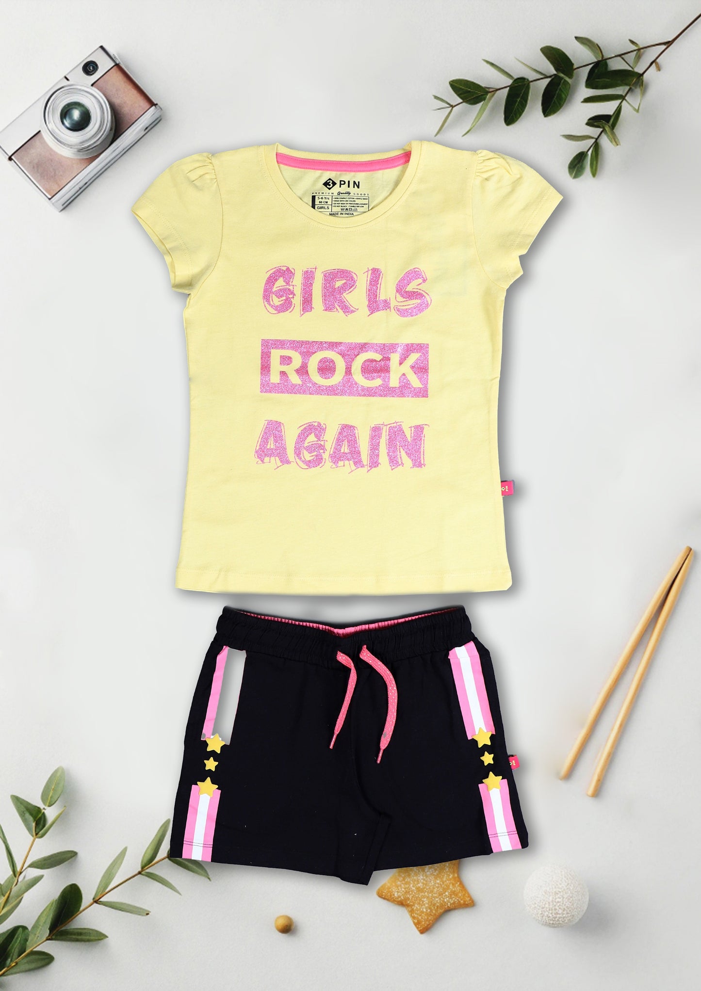 Girls T-Shirt & Shorts Combo Set - Pack of 3