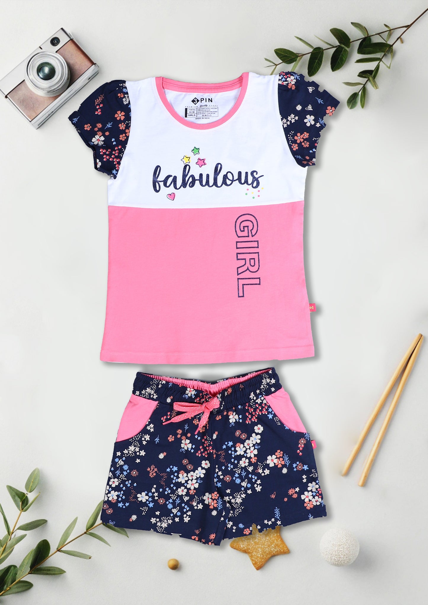 Girls T-Shirt & Shorts Combo Set - Pack of 3