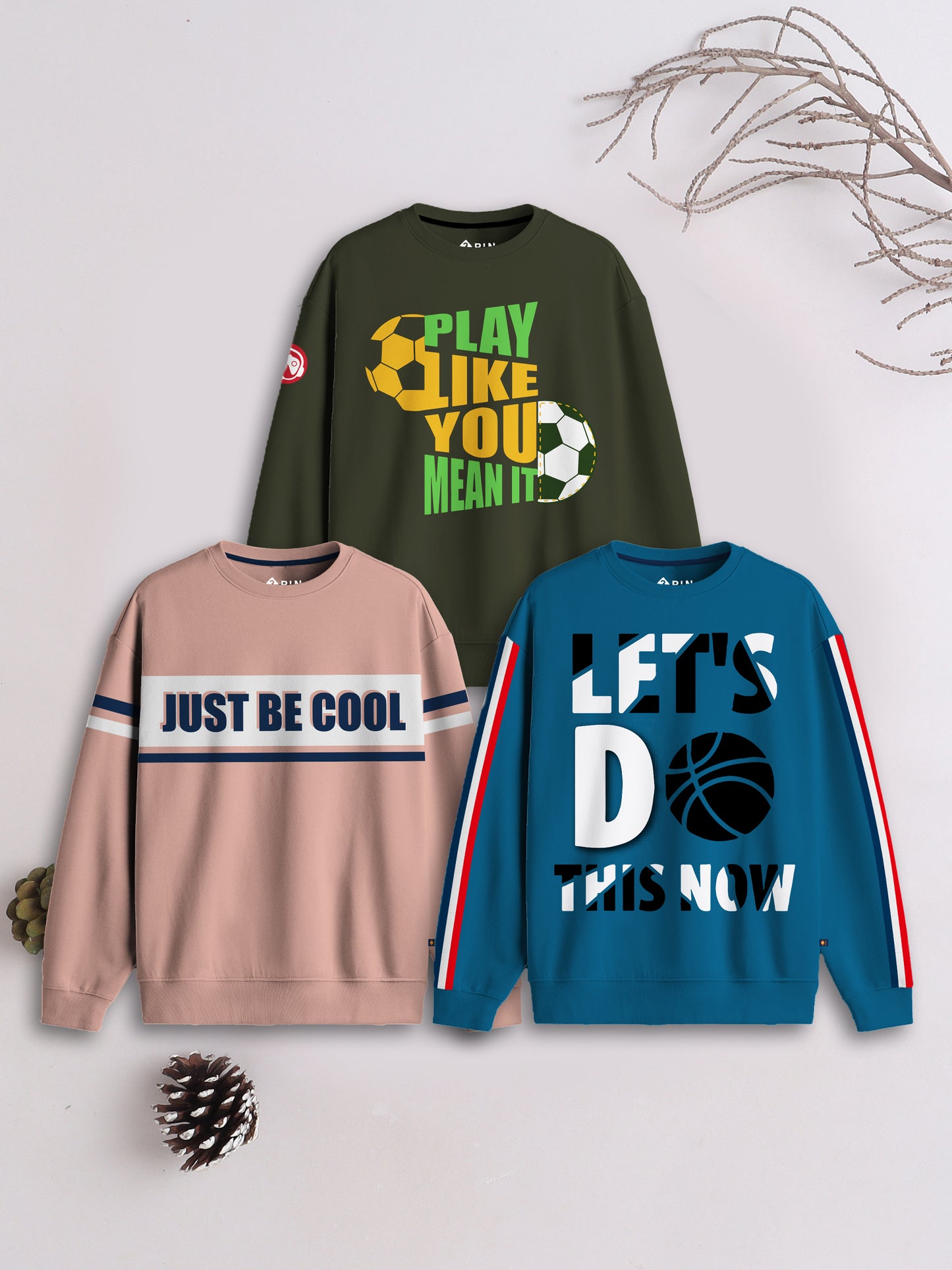 Boys Cotton Printed Round Neck Sweatshirts  (Pack of 3)