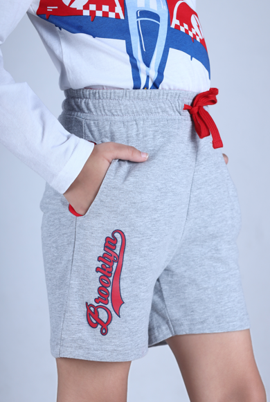 BOYS BROOKLYN SINGLE JERSEY PRINTED SHORTS - GREY