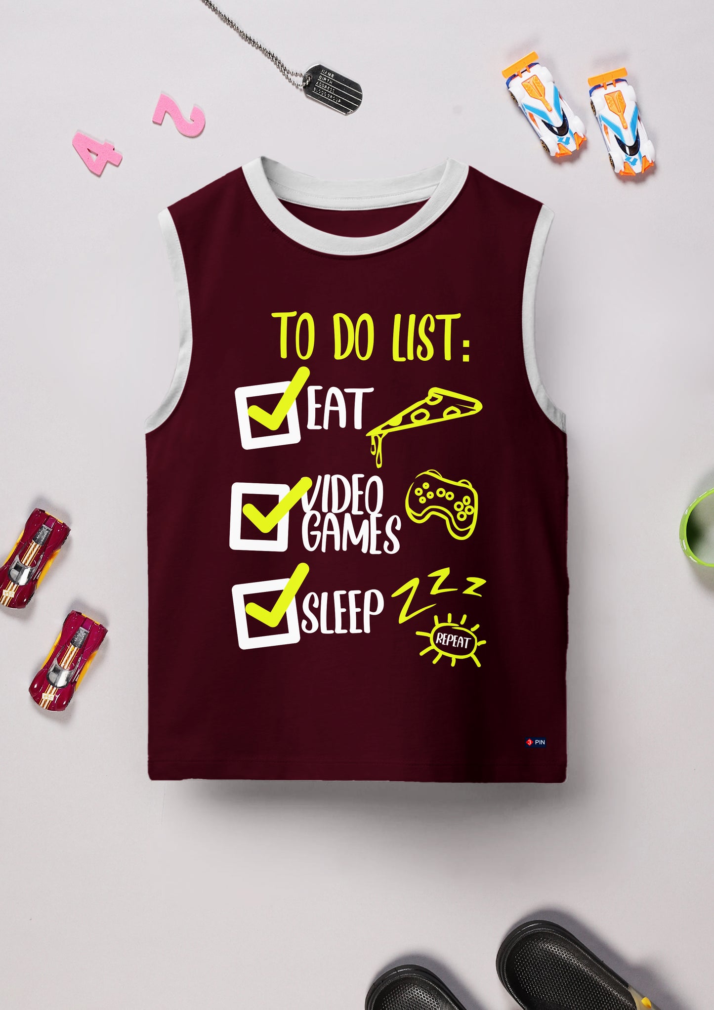 Boys Cotton Printed Round Neck Sleeveless Vests - Pack of 5