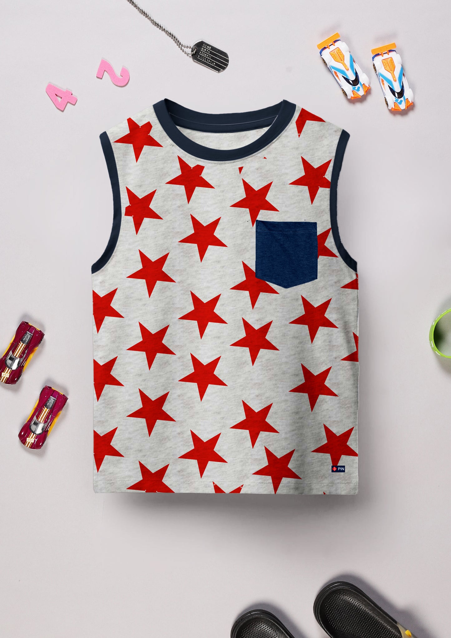 Boys Cotton Printed Round Neck Sleeveless Vests - Pack of 5