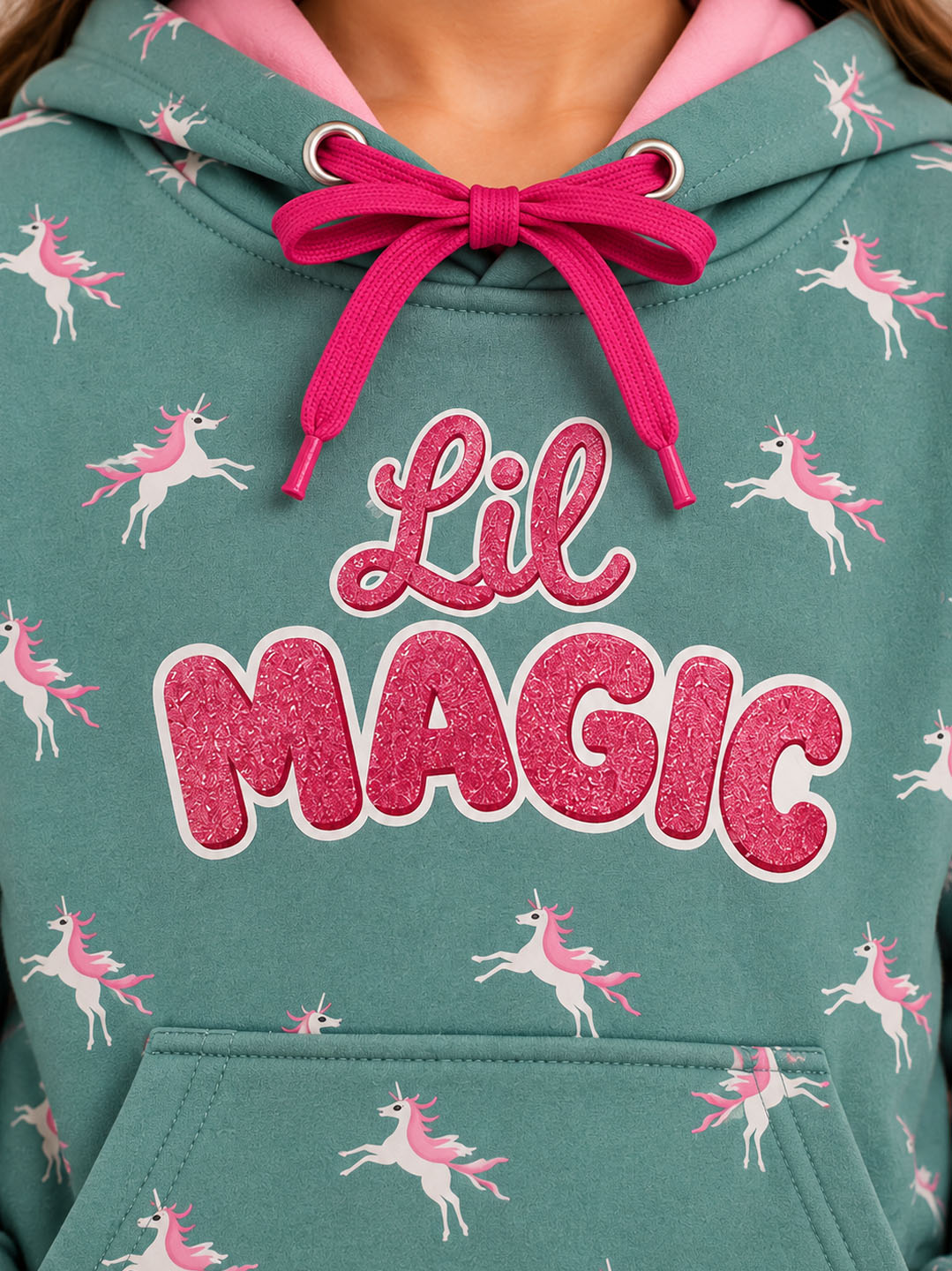 3Pin Printed Hooded Sweatshirt - Light Green