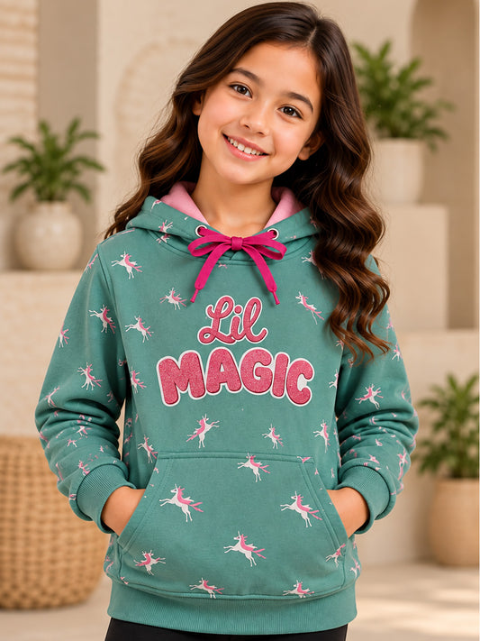 3Pin Printed Hooded Sweatshirt - Light Green