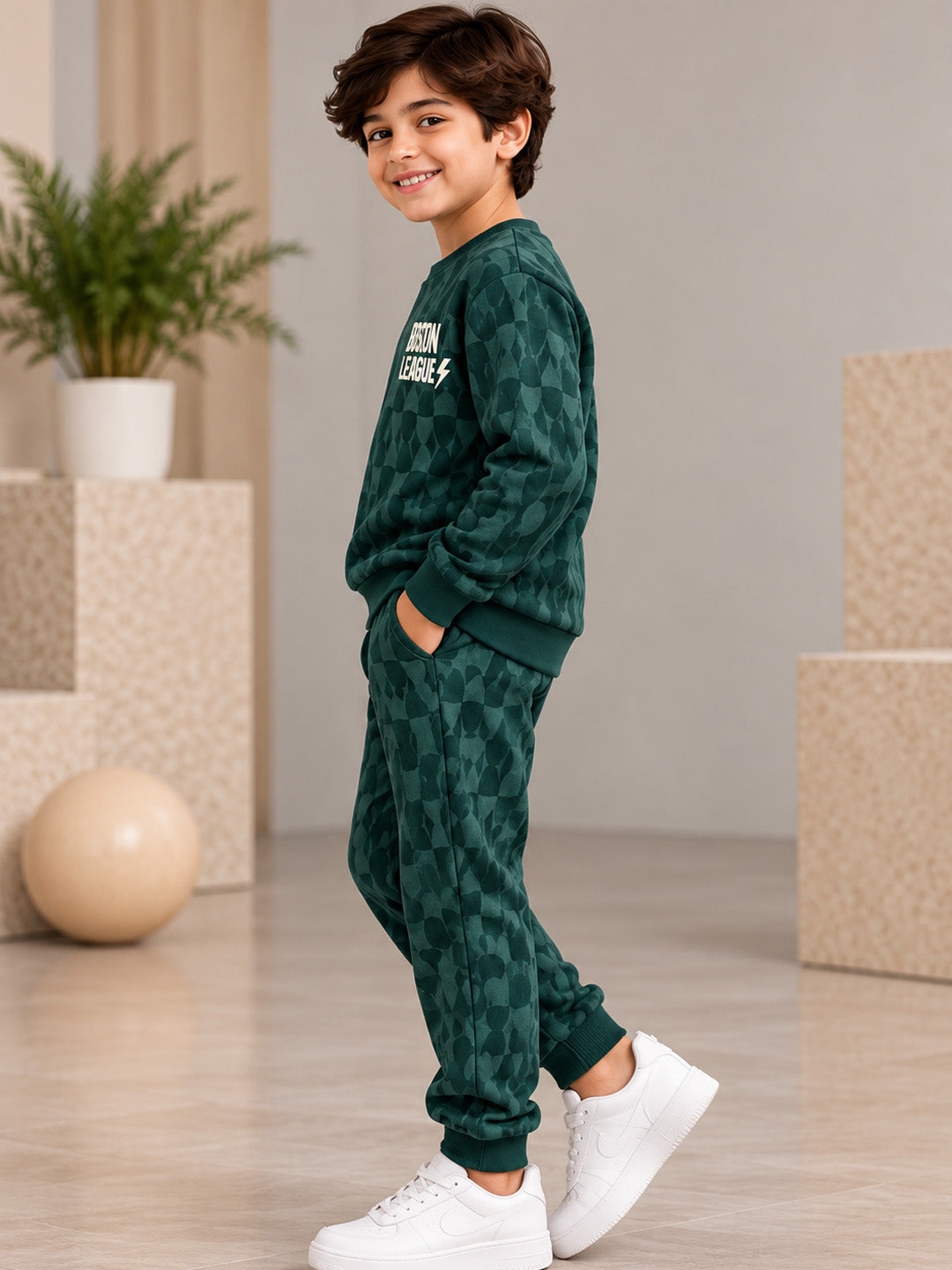 3Pin  Full Sleeve Iron  Printed T-shirt and Pant Set - Green