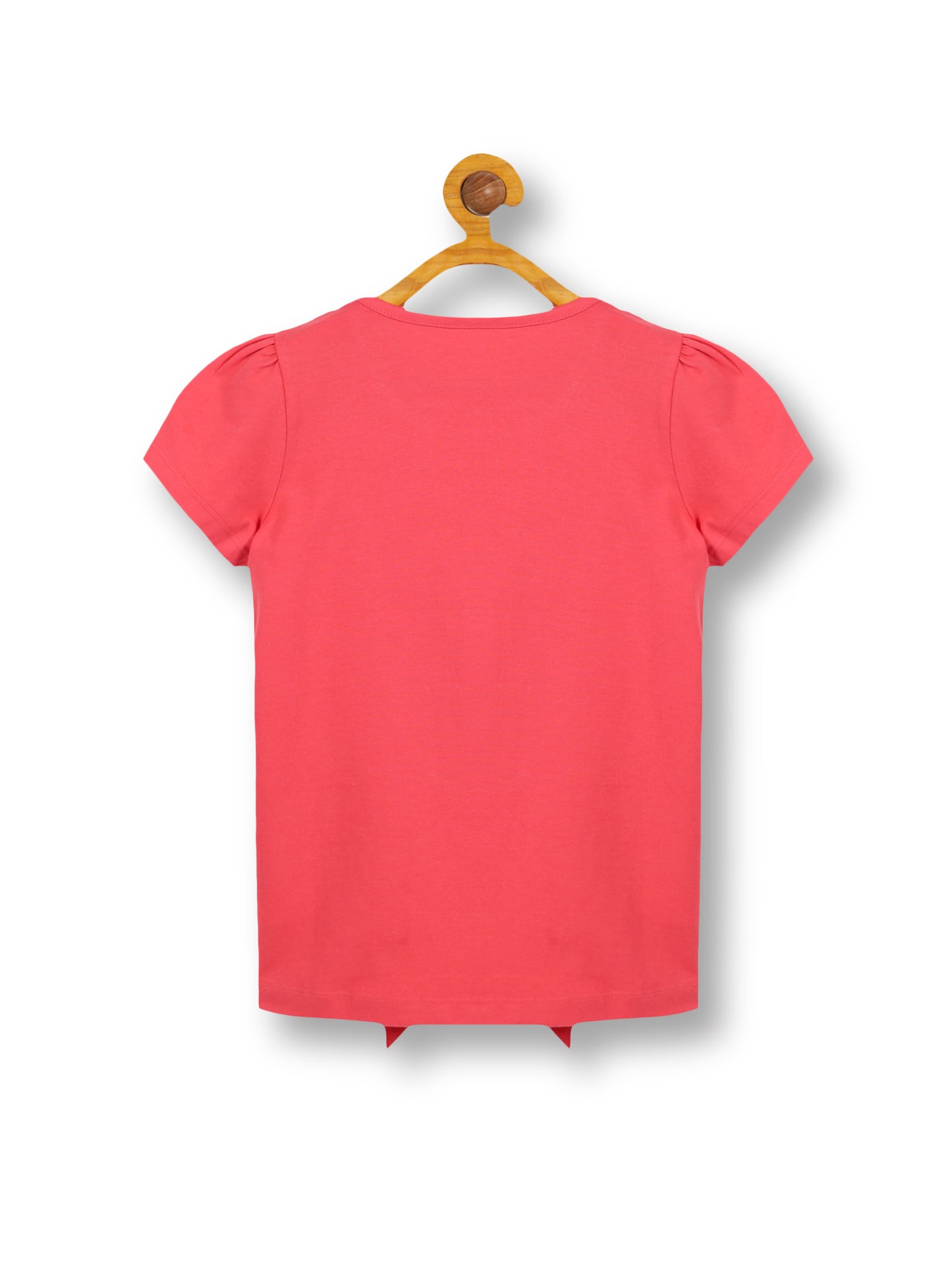 Girls Floral Printed Round Neck Puff Sleeves Lace-Up Cotton Regular Top