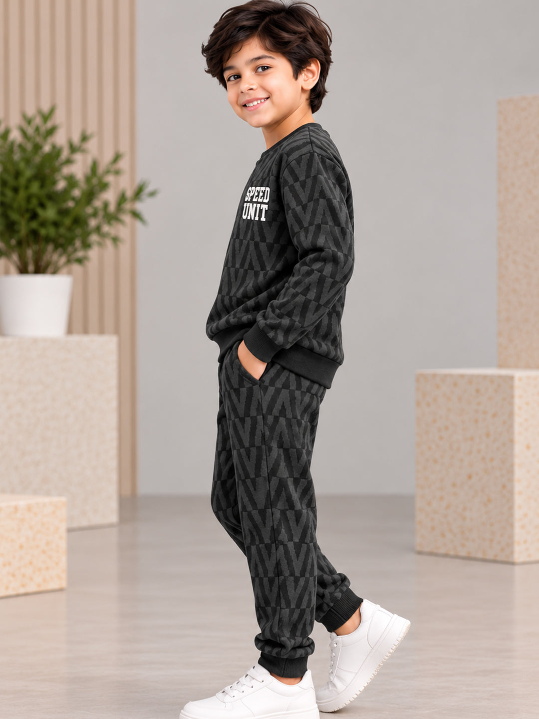 3Pin  Full Sleeve Speed  Printed T-shirt and Pant Set - Black