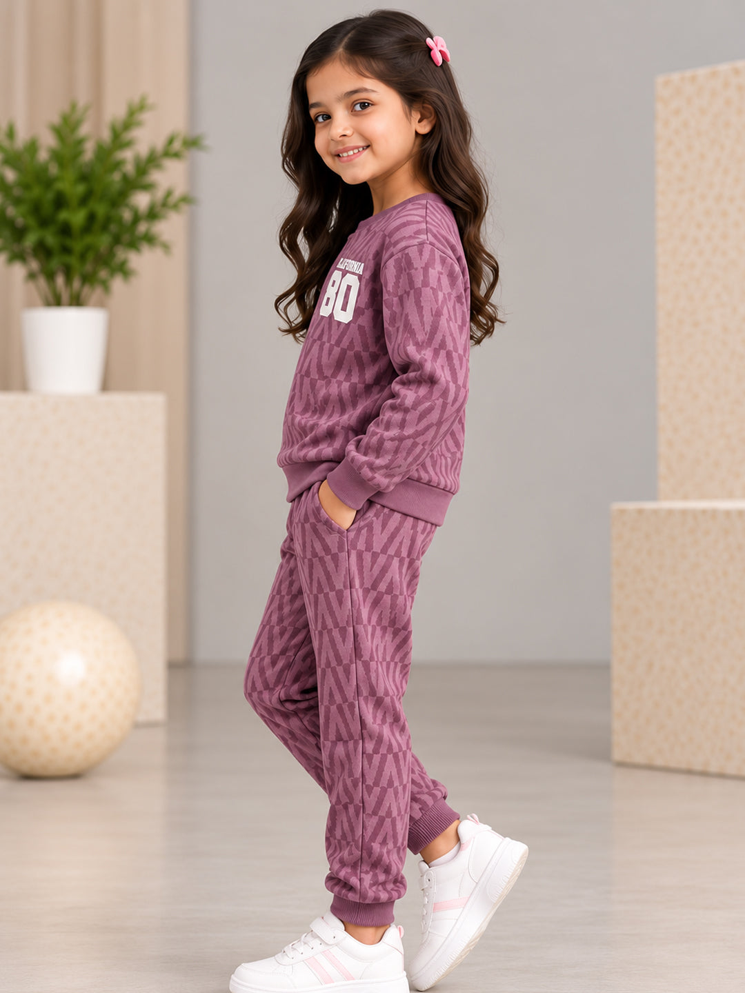 3Pin  Full Sleeve 80 Printed T-shirt and Pant Set - Peach