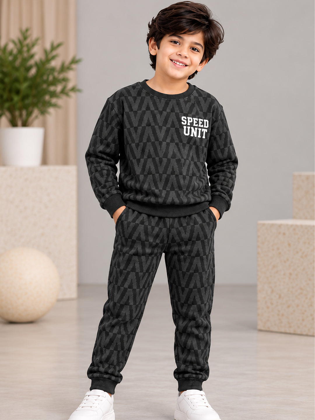 3Pin  Full Sleeve Speed  Printed T-shirt and Pant Set - Black