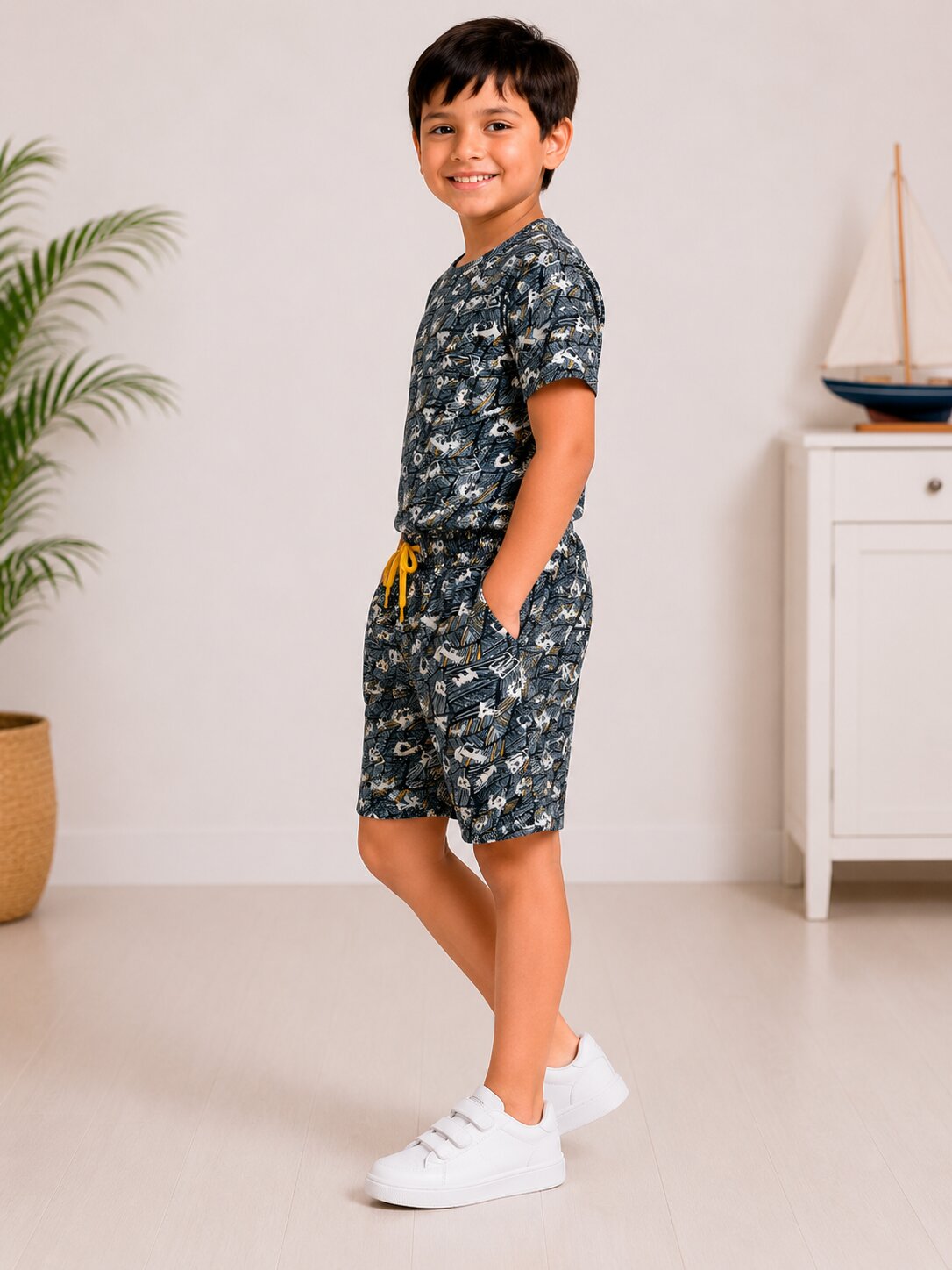 Boys Printed T-shirt with Shorts