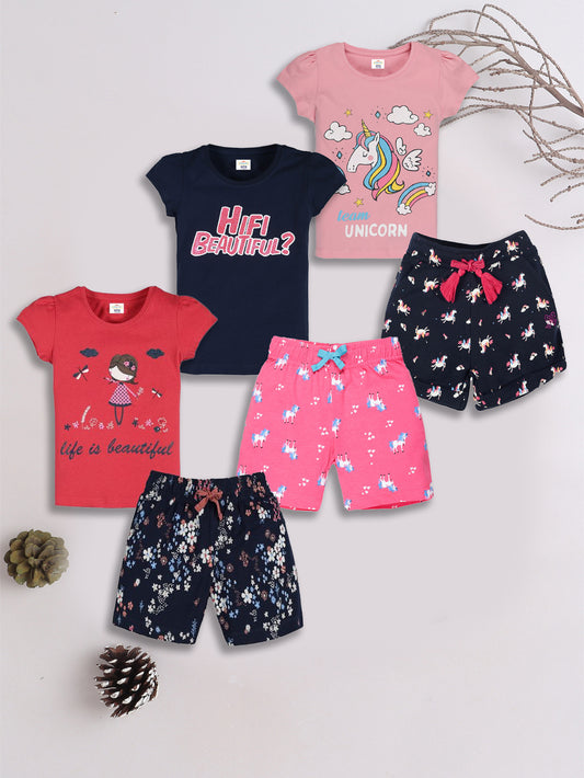 Girls T-Shirt & Shorts Combo Set - Pack of 3