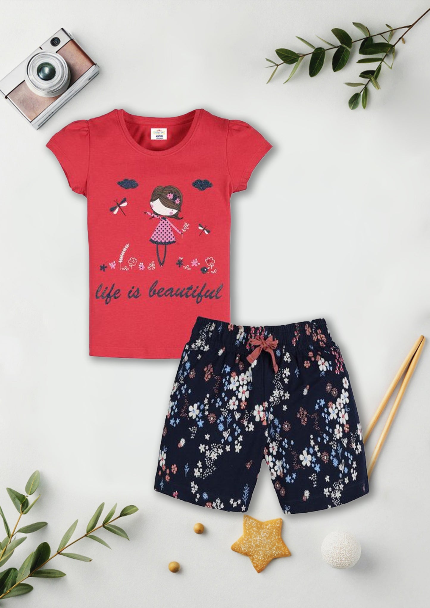 Girls T-Shirt & Shorts Combo Set - Pack of 3