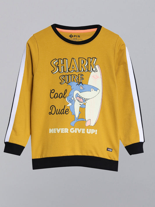 Shark  Printed Sweatshirt-Mustard