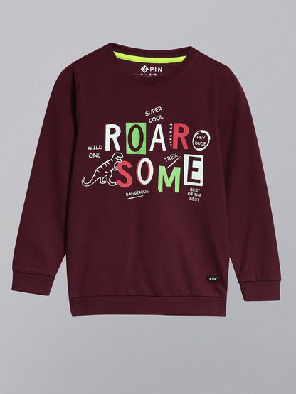 Stylish Printed Sweatshirt-Burgundy