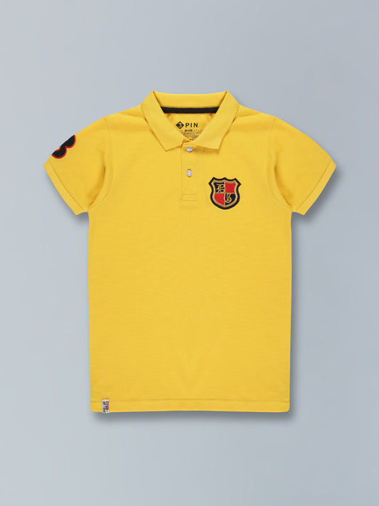 Boys Mustard Polo Collar T-Shirt With Embroidery