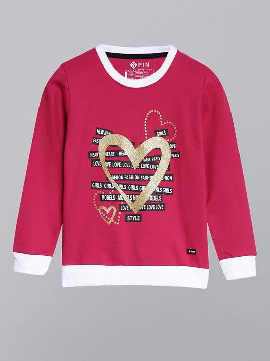 Heart Printed Sweatshirt-Fuschia
