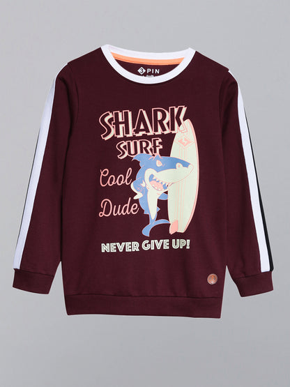 Shark  Printed Sweatshirt-Burgundy