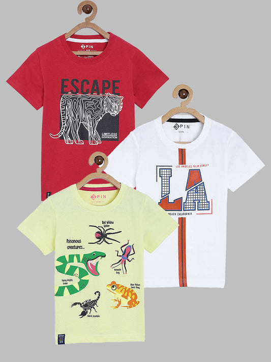 Boys Short sleeves printed T-shirts pack of 3 - Multicolor