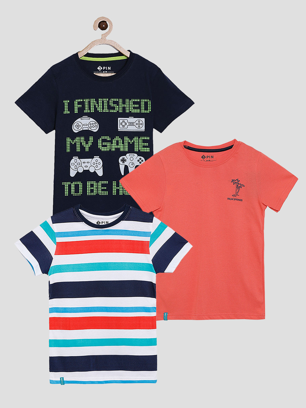 Boys Short sleeves printed T-shirts pack of 3 - Multicolor
