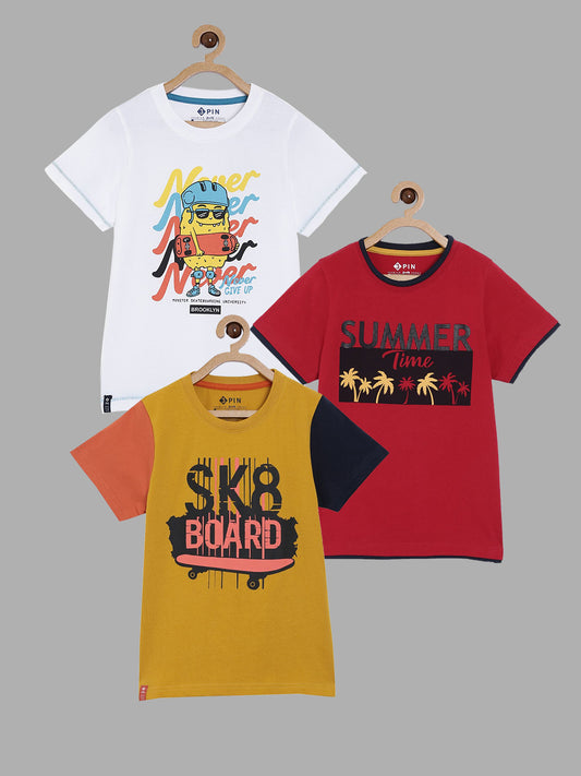 Boys Short sleeves printed T-shirts pack of 3 - Multicolor