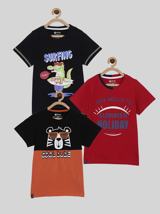 Boys Short sleeves printed T-shirts pack of 3 - Multicolor