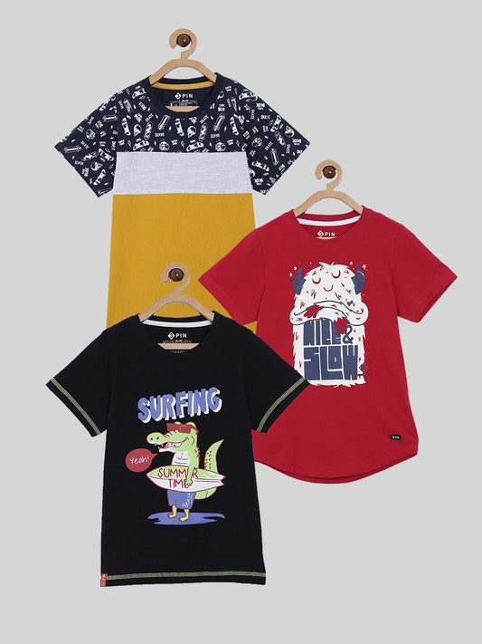 Boys Short sleeves printed T-shirts pack of 3 - Multicolor