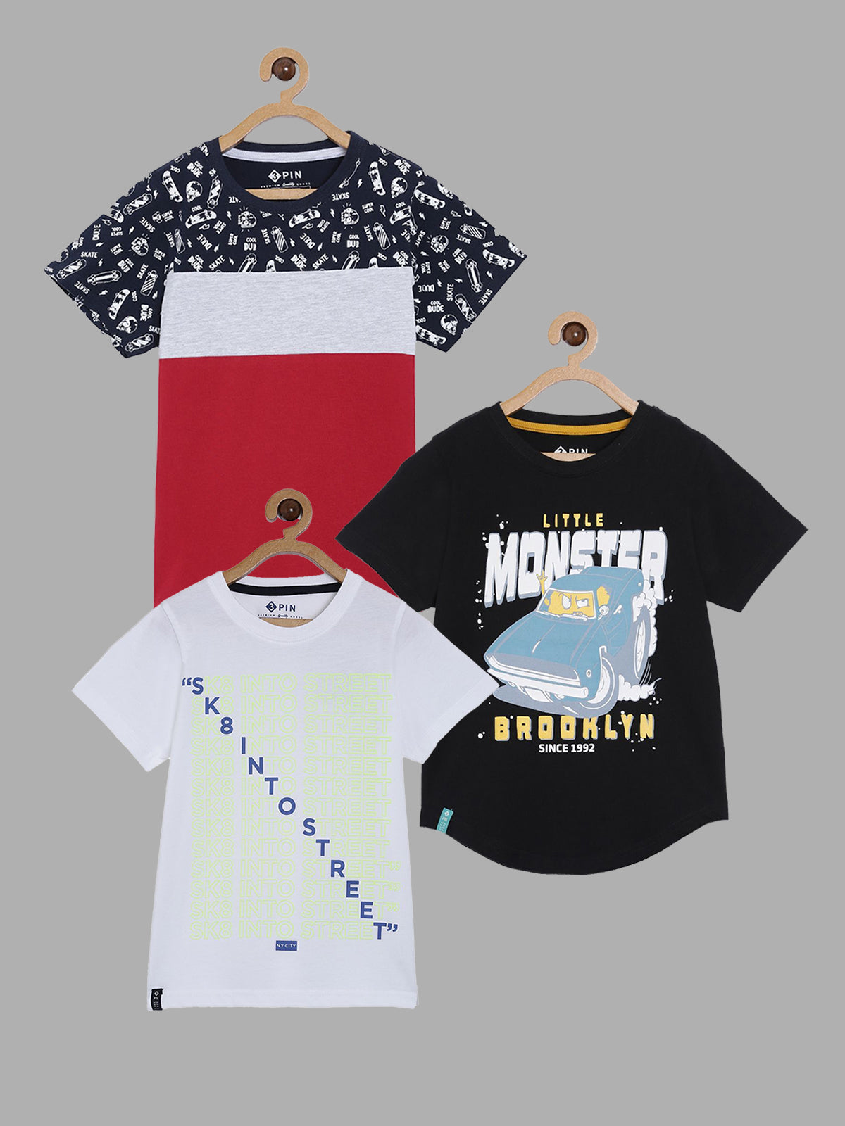 Boys Short sleeves printed T-shirts pack of 3 - Multicolor