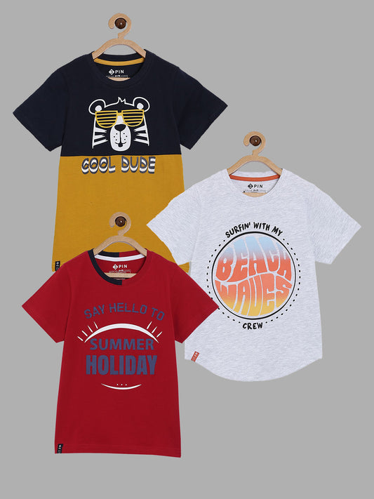 Boys Short sleeves printed T-shirts pack of 3 - Multicolor