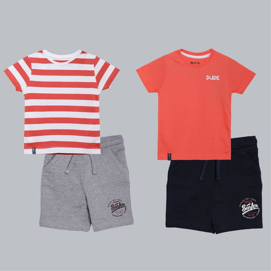 Boys T-shirt & short set combo - Multicolor