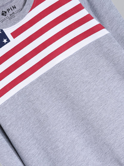 Flag Printed Sweatshirt-Grey Melange